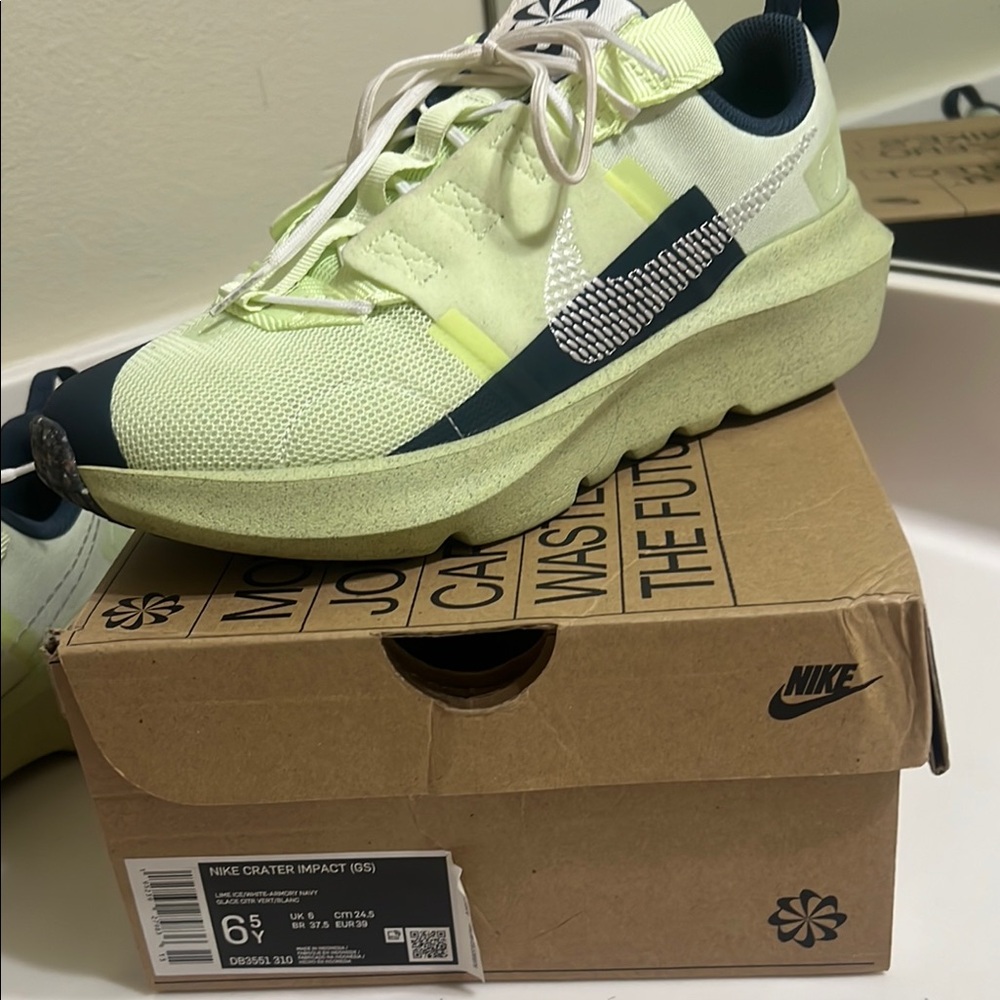 Nike Crater Impact in Lime Ice, Navy and White Womens 8